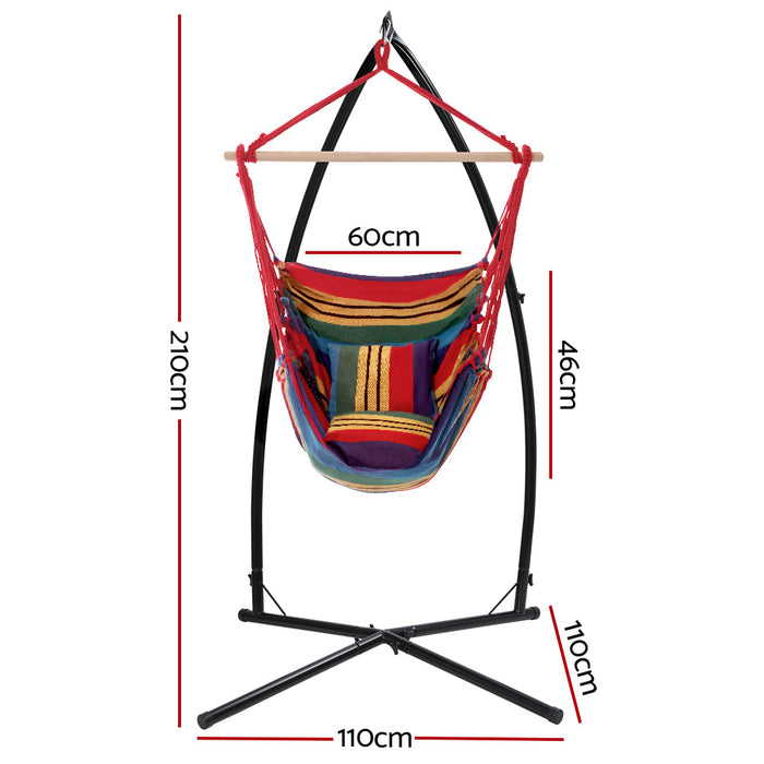 Gardeon Hammock Chair Outdoor Camping Hanging with Steel Stand Rainbow