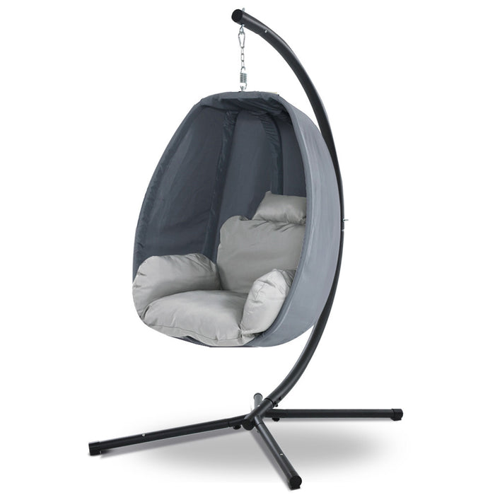 Gardeon Outdoor Egg Swing Chair Patio Furniture Pod Stand Canopy Foldable Grey