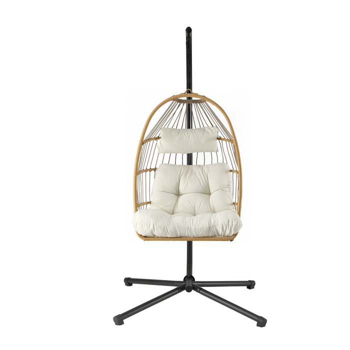 Gardeon Foldable Outdoor Swing Chair with Stand Cushion Rattan Patio Furniture