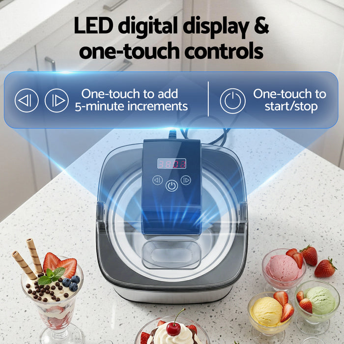 Devanti Ice Cream Maker Machine 2L Homemade Gelato Sorbet Frozen Drinks Sliver