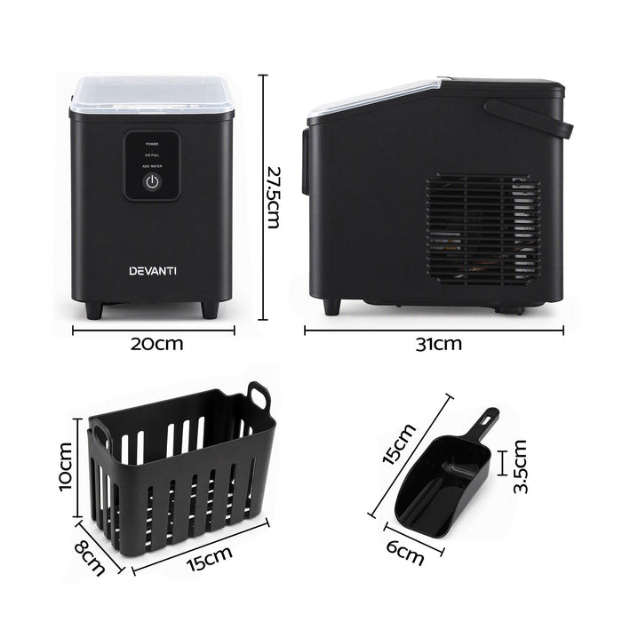 Devanti Ice Maker 11-12kg Portable Bullet Cube Machine Black