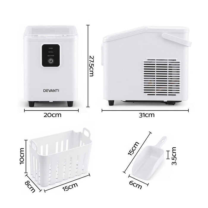 Devanti Ice Maker 11-12kg Portable Bullet Cube Machine White