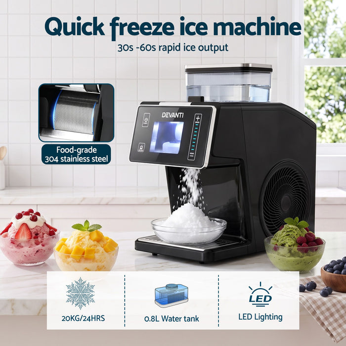 Devanti 20kg/24hr Ice Maker Snowflake Bingsu Shaved Ice Slushie Maker Black