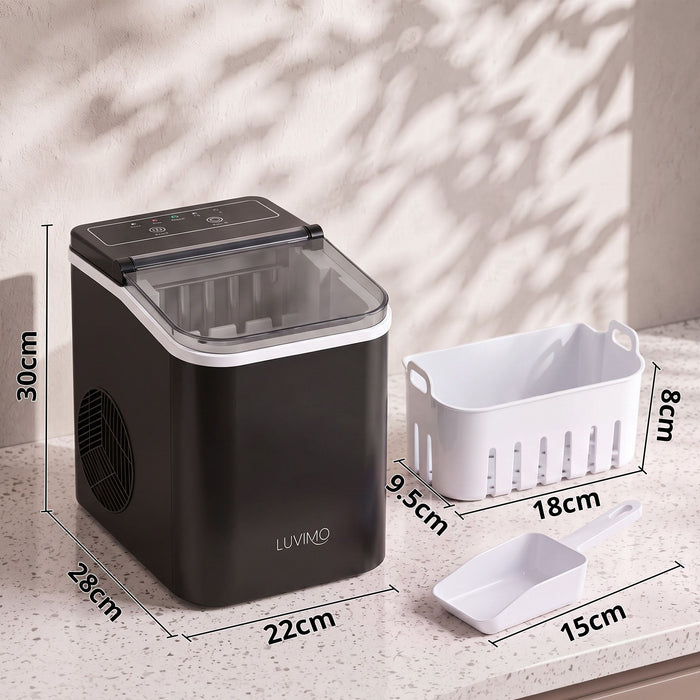 LUVIMO 12kg Ice Maker Machine Full Open Cover Deep Clean - Black