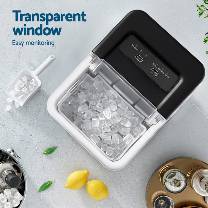Devanti Ice Maker Machine Portable 12kg Countertop w/Self Cleaning 1.2L Black