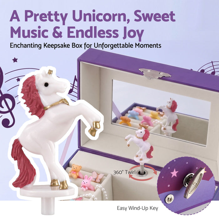 Keezi Kids Jewellery Box Organiser for Girls Kids Music Box Unicorn Purple