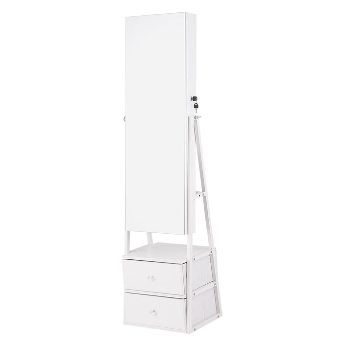 Artiss Lockable Jewelry Armoire with Mirror, Freestanding Organizer Cabinet with Drawers, White