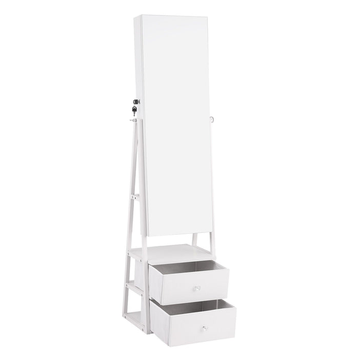 Artiss Lockable Jewelry Armoire with Mirror, Freestanding Organizer Cabinet with Drawers, White
