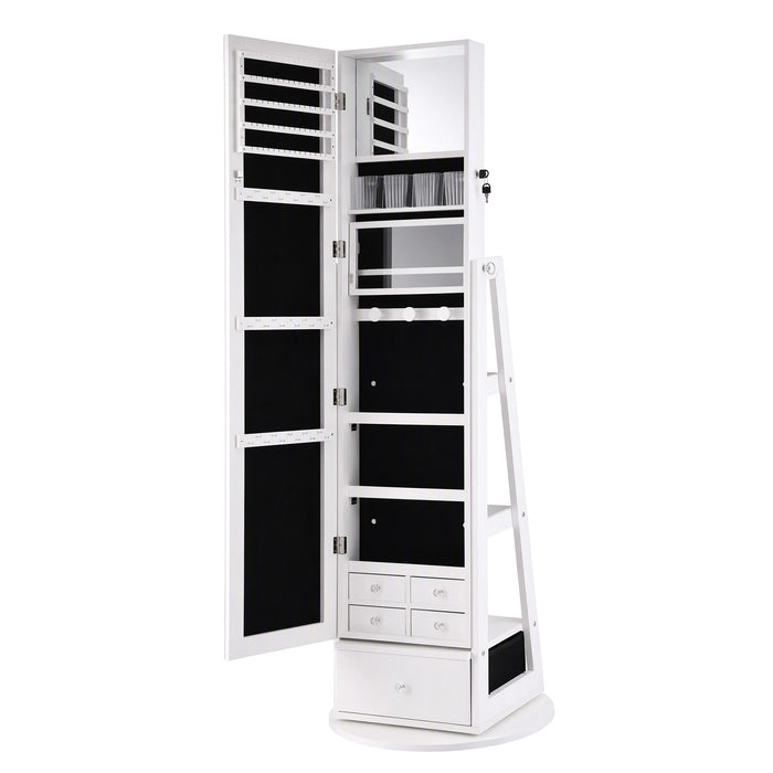 Artiss 360° Rotating Jewelry Cabinet Full Length Mirror, White