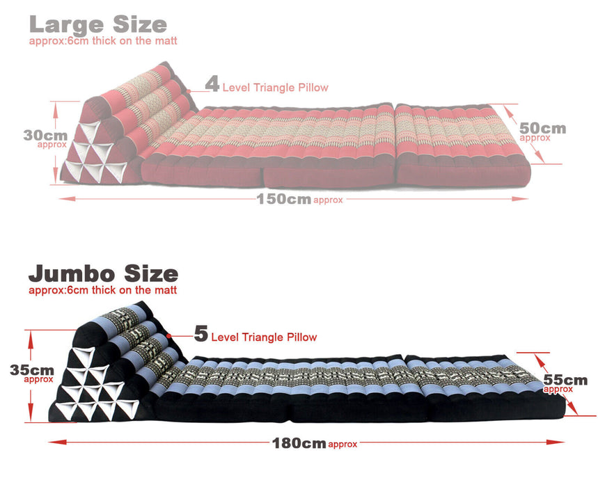 Jumbo Thai 3 FOLDS Triangle Pillow Mattress Cushion outdoor DayBed 9 Different Patterns