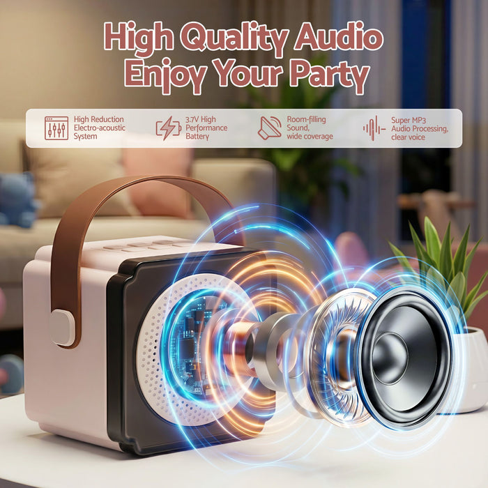Alpha Mini Portable Karaoke Machine for Adults Kids with 2 Wireless Microphones