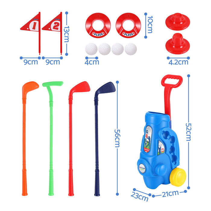 Keezi Kids Golf Set Toddler Club Set Pull Cart Indoor Outdoor Backyard Mini Toy Ages 2-6