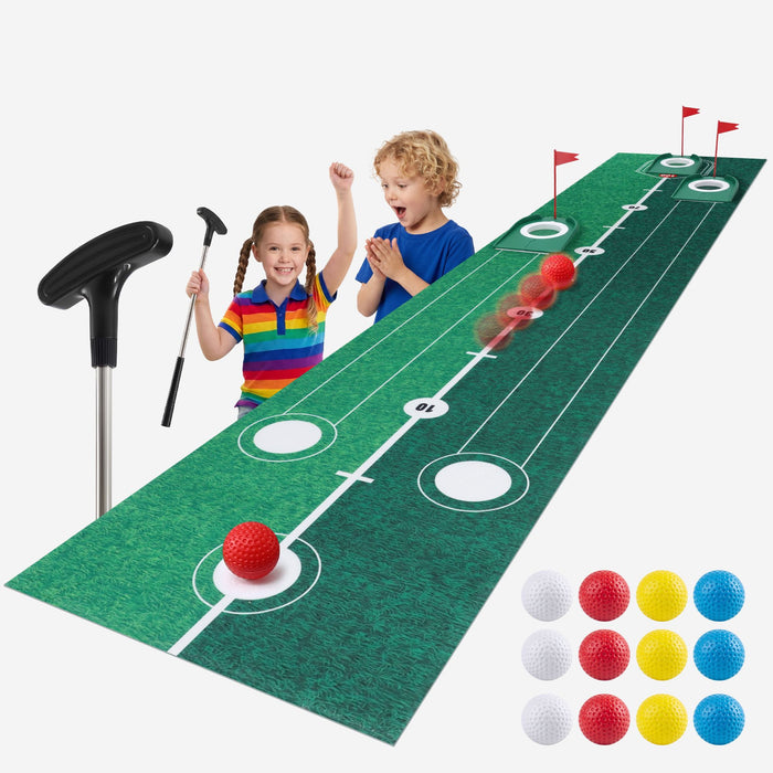 Keezi Kids Golf Putting Game Set with Golf Club, Putting Mat, 12 Balls, 3 Target Holes, Indoor Outdoor Mini Golf Toy for Ages 3-8