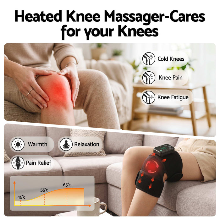 Livemor Knee Massager with Heat (2 Pack), Cordless Heated Knee Massage for Pain Relief with 3 Heating Levels, 3 Vibration Modes, Gentle Lights, Adjustable Straps, 3-in-1, Gift for Men and Women