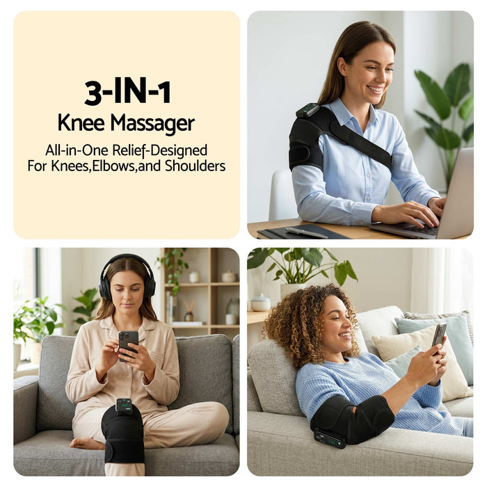 Livemor Knee Massager with Heat (2 Pack), Cordless Heated Knee Massage for Pain Relief with 3 Heating Levels, 3 Vibration Modes, Gentle Lights, Adjustable Straps, 3-in-1, Gift for Men and Women