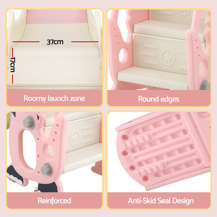 Keezi Kids Slide Set Basketball Hoop Outdoor Playground Toy Dragon 125cm Slide Pink