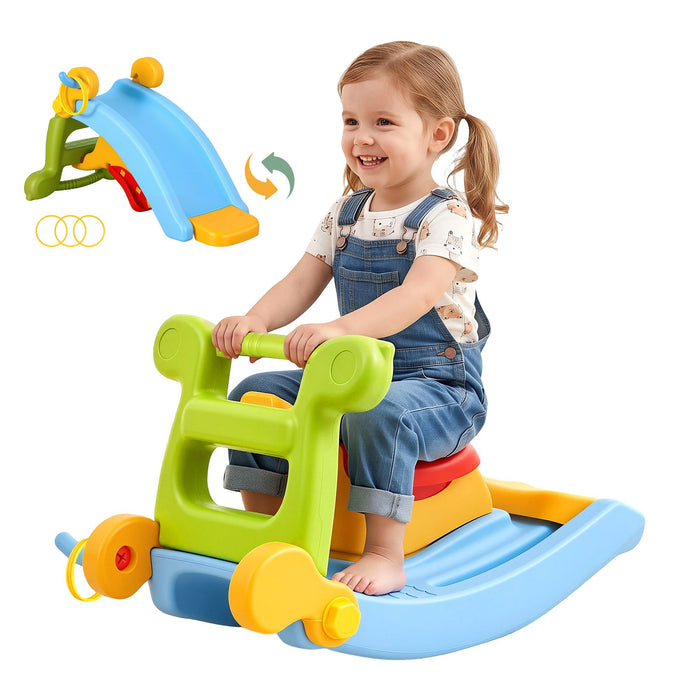 Keezi Kids Slide Set Toddler Indoor Playset Rocking Horse Ring Toss Multi Colour