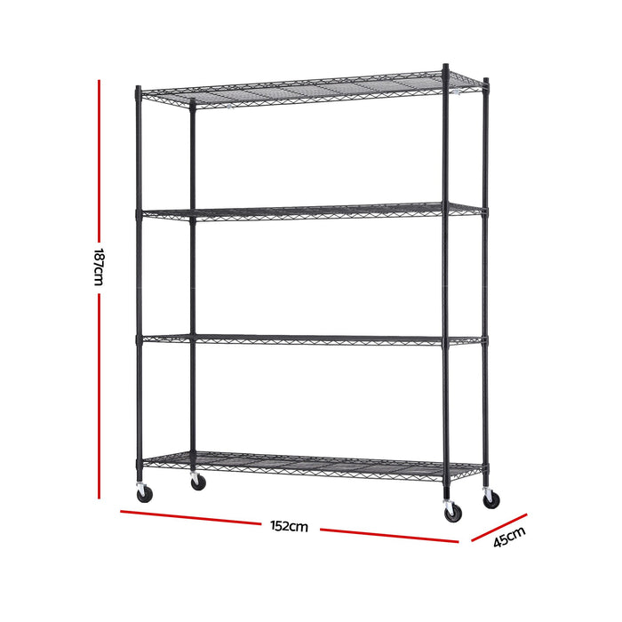 Artiss 4-Tier Kitchen Rack Shelf with Wheels Shelving 152x45x187CM Adjustable Metal Storage Shelves