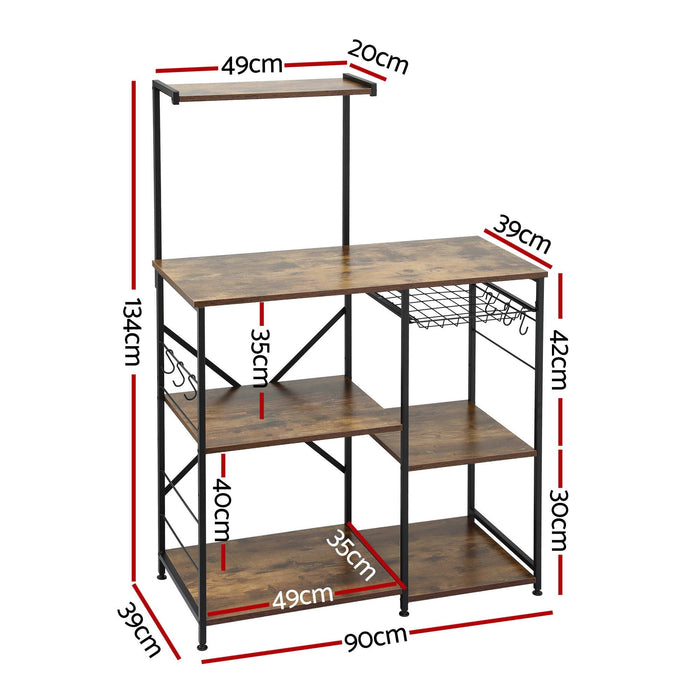 Artiss 4-Tier Kitchen Rack with Pull Out Basket 6 Hooks Microwave Storage Shelf