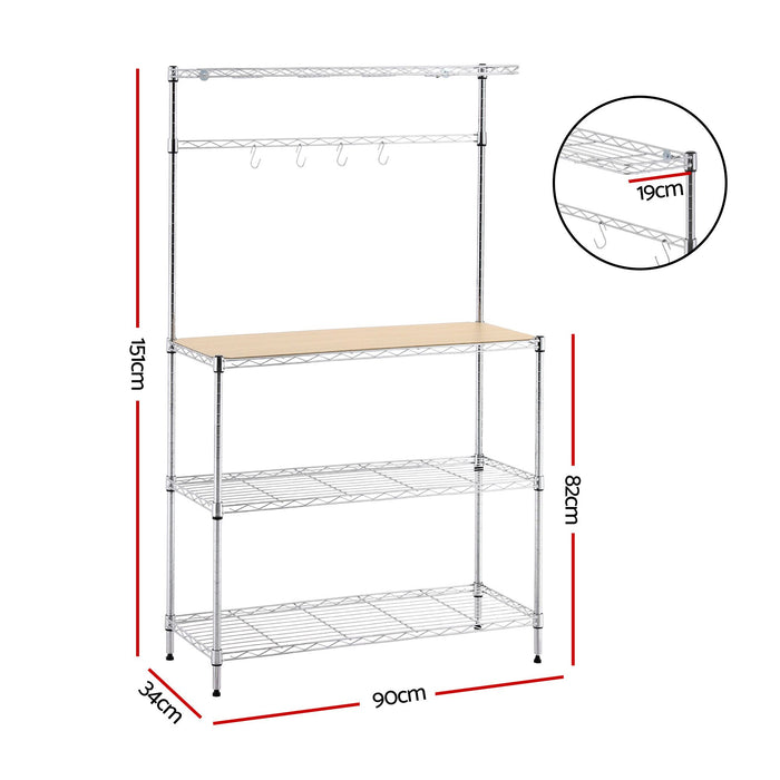 Artiss 4-Tier Metal Kitchen Rack Shelf Silver Storage Shelves Organizer Microwave Stand 90cmx151cm
