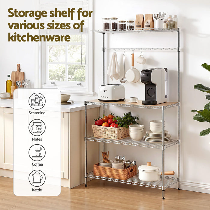 Artiss 4-Tier Metal Kitchen Rack Shelf Silver Storage Shelves Organizer Microwave Stand 90cmx151cm