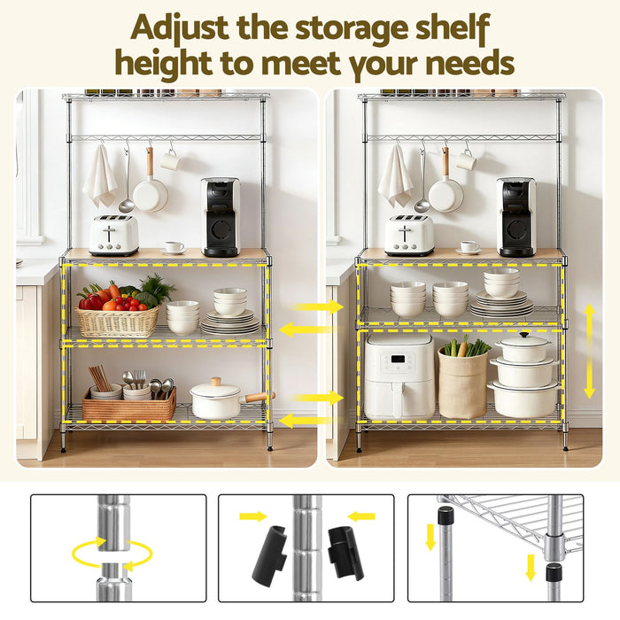 Artiss 4-Tier Metal Kitchen Rack Shelf Silver Storage Shelves Organizer Microwave Stand 90cmx151cm