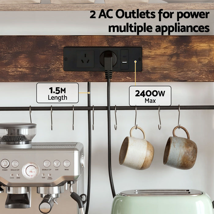 Artiss Kitchen Rack with Power Outlets Hooks 96CMX170CM Microwave Storage Shelf