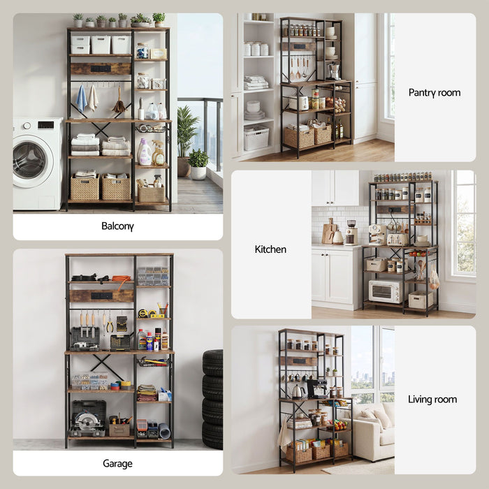 Artiss Kitchen Rack with Power Outlets Hooks 96CMX170CM Microwave Storage Shelf