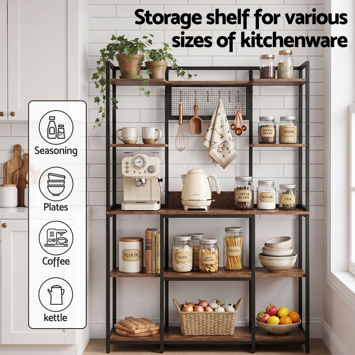 Artiss Kitchen Rack with 6 Hooks Microwave Storage Shelf 120cm x 170cm