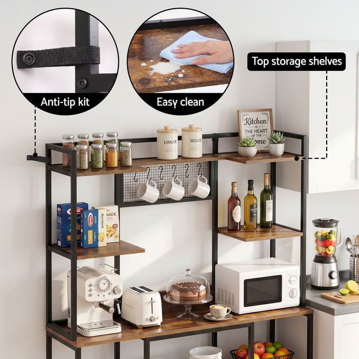 Artiss Kitchen Rack with 6 Hooks Microwave Storage Shelf 120cm x 170cm