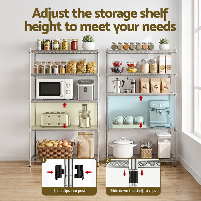 Artiss 5-Tier Kitchen Rack Shelf Shelving 120x45x179CM Adjustable Metal Storage Shelves
