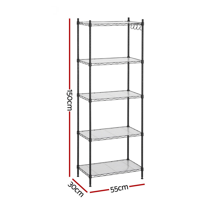 Artiss 5-Tier Kitchen Rack Shelf Shelving Unit 55x30x150CM Adjustable Metal Storage Shelves Black