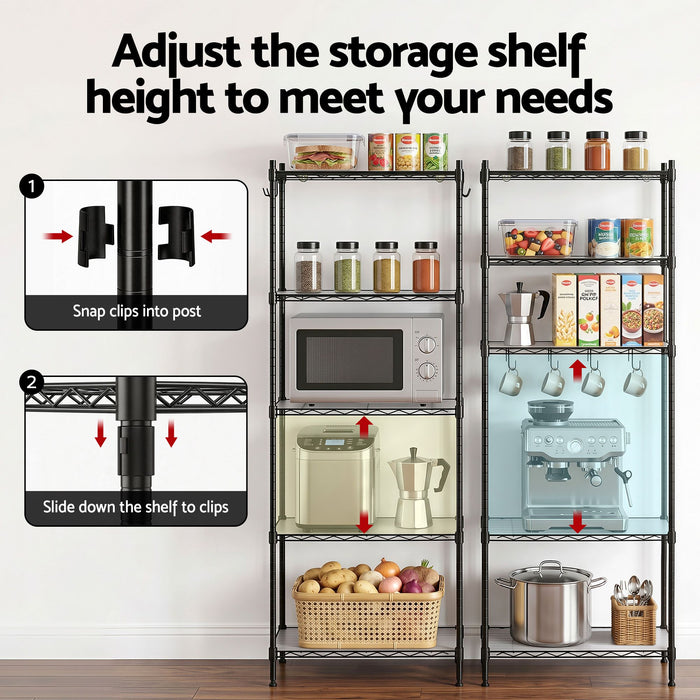 Artiss 5-Tier Kitchen Rack Shelf Shelving Unit 55x30x150CM Adjustable Metal Storage Shelves Black