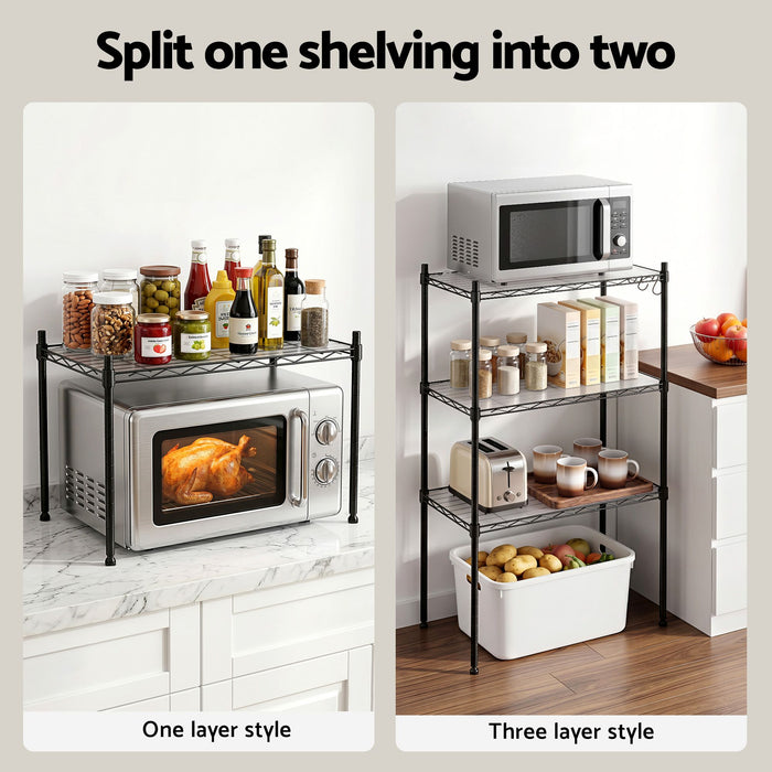 Artiss 5-Tier Kitchen Rack Shelf Shelving Unit 55x30x150CM Adjustable Metal Storage Shelves Black