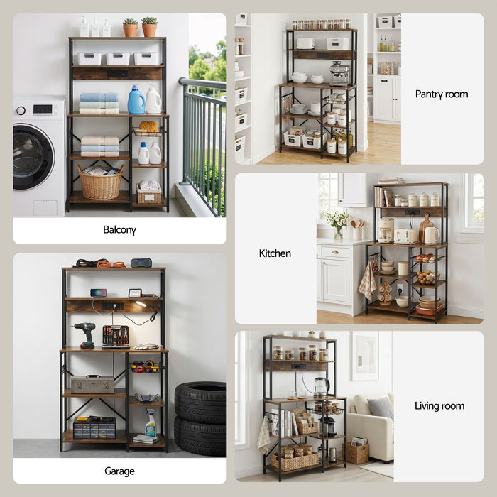 Artiss 5-Tier Kitchen Rack with Power Outlets 90CMX153CM Microwave Storage Shelf