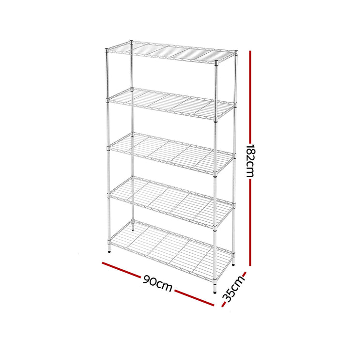 Artiss 5-Tier Kitchen Rack Shelf Shelving 90x35x182CM Adjustable Metal Storage Shelves