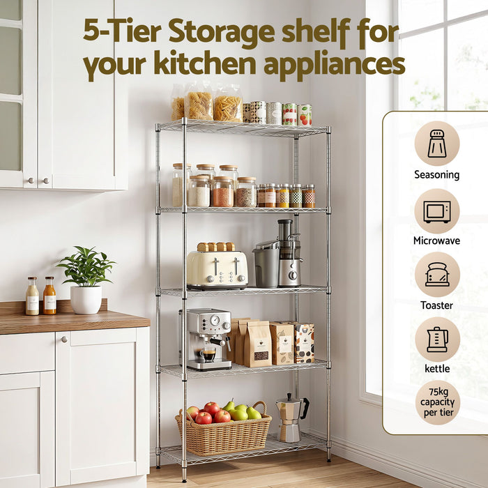 Artiss 5-Tier Kitchen Rack Shelf Shelving 90x35x182CM Adjustable Metal Storage Shelves