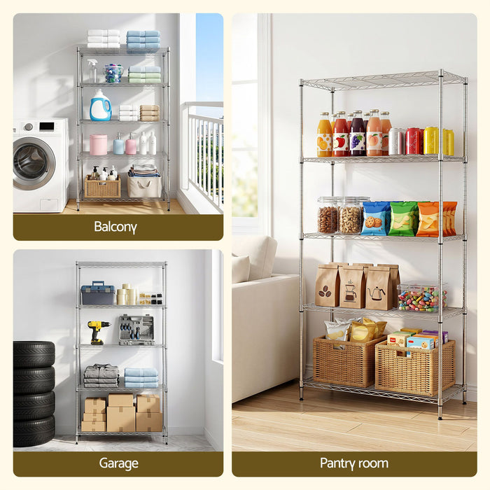 Artiss 5-Tier Kitchen Rack Shelf Shelving 90x35x182CM Adjustable Metal Storage Shelves