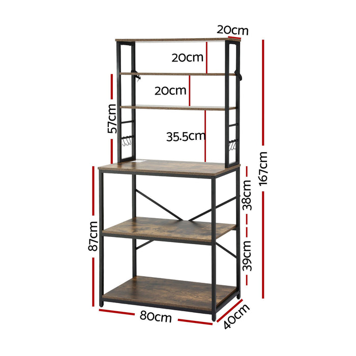 Artiss 6-Tier Kitchen Rack with 6 Hooks Microwave Storage Shelf 80cm x 167cm