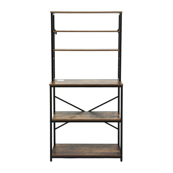 Artiss 6-Tier Kitchen Rack with 6 Hooks Microwave Storage Shelf 80cm x 167cm