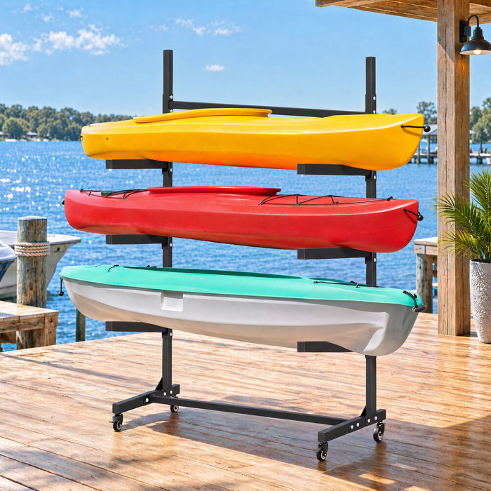 Weisshorn Kayak Storage Rack 3-Tier Canoe SUP Paddleboard Garage 80kg Casters