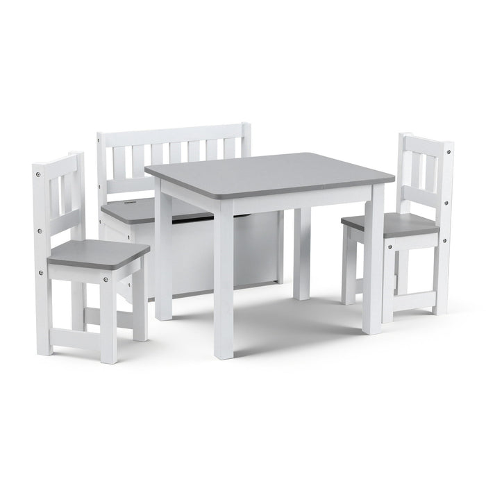 Keezi 2 in 1 Kids Table and Chair Set, Activity Table with Storage Bench and 2 Chairs for Reading, Drawing, Writing, Snack Time & Arts Crafts, 4 PCS Toddler Table and Chair Set, Grey