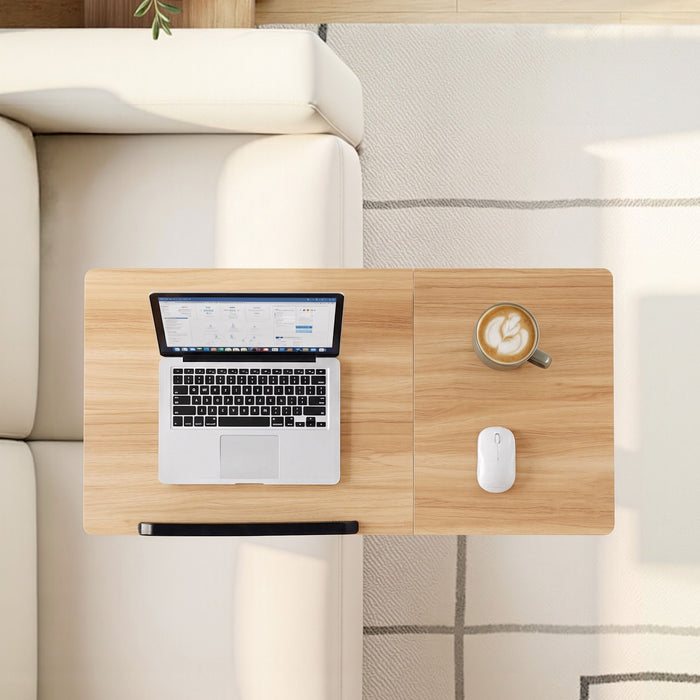 Artiss 3 Tier Adjustable Laptop Desk Tiltable Mobile Side Table Wheels Oak