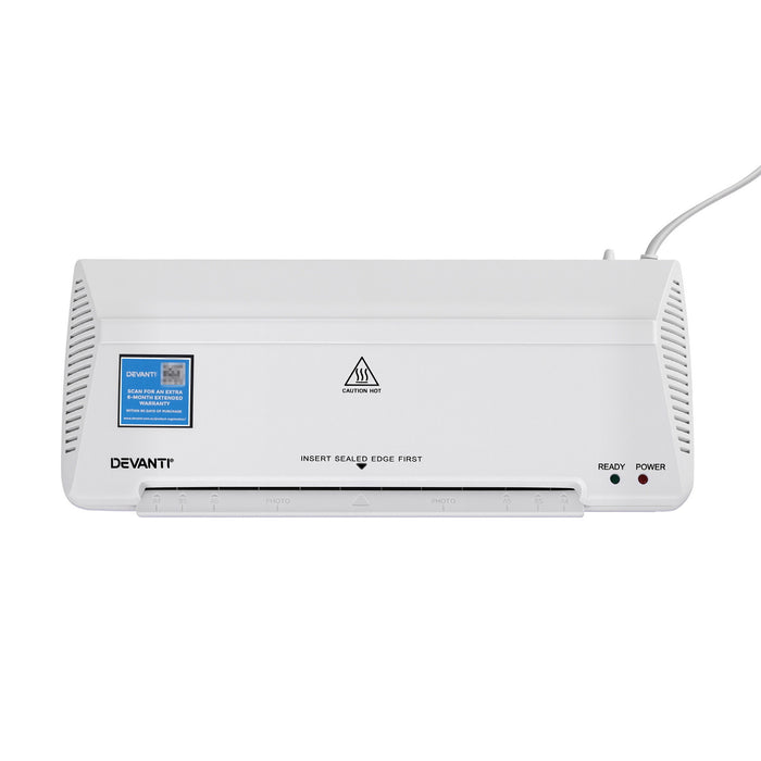 Devanti A4 Laminator Machine, Hot & Cold Thermal Fast Lamination Anti-Jam Laminator for Office School Home Document Photo Card Handmade A4 A5 A6, White