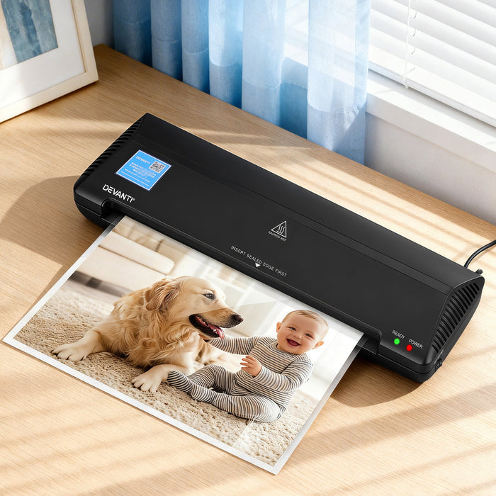Devanti A3 Laminator Machine, Hot & Cold Thermal Fast Lamination Anti-Jam Laminator for Office School Home Document Photo Card Handmade A3 A4 A5 A6, Black