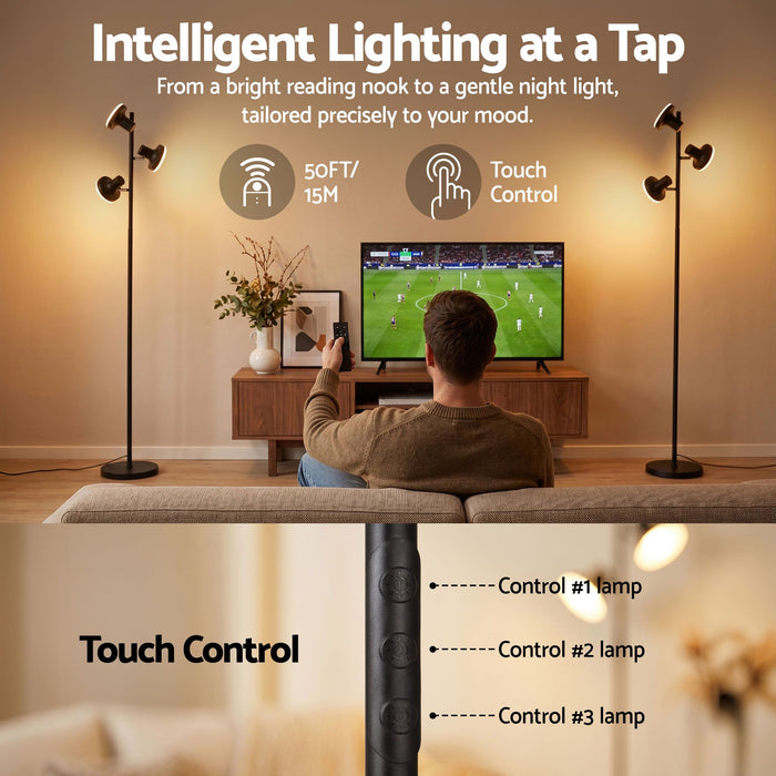 Artiss LED Tree Floor Lamp, 36W Modern Dimmable Standing Lamp with Remote & Touch Control, 4 Color Temperatures, 3 Rotatable LED Light Floor Lamps for Living Room, Bedroom, Office