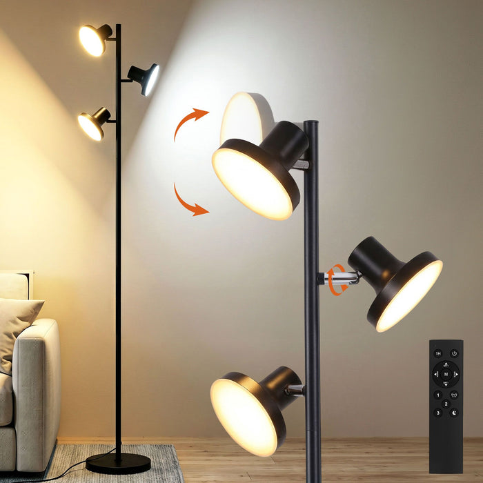 Artiss LED Tree Floor Lamp, 36W Modern Dimmable Standing Lamp with Remote & Touch Control, 4 Color Temperatures, 3 Rotatable LED Light Floor Lamps for Living Room, Bedroom, Office