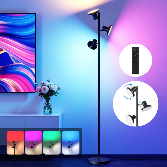 Artiss RGB Floor Lamp LED with 3 Swivel Lights Color Changing Lamp with Remote Stepless Dimmable