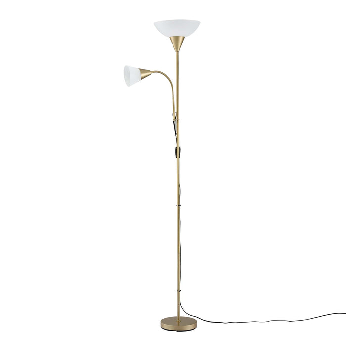Artiss Gold Floor Lamp with Reading Light | Mother and Child Standing Lamp with 360 Flexible Gooseneck, Individual Switch & Plate Shade, E27 & E14 Bulb (Not Included) Home Living Room Office Reading