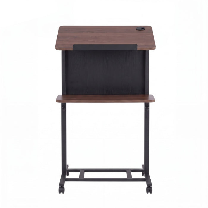 Artiss Mobile Lectern Podium Stand with Storage Shelf Height Adjustable Laptop Desk Black & Walnut